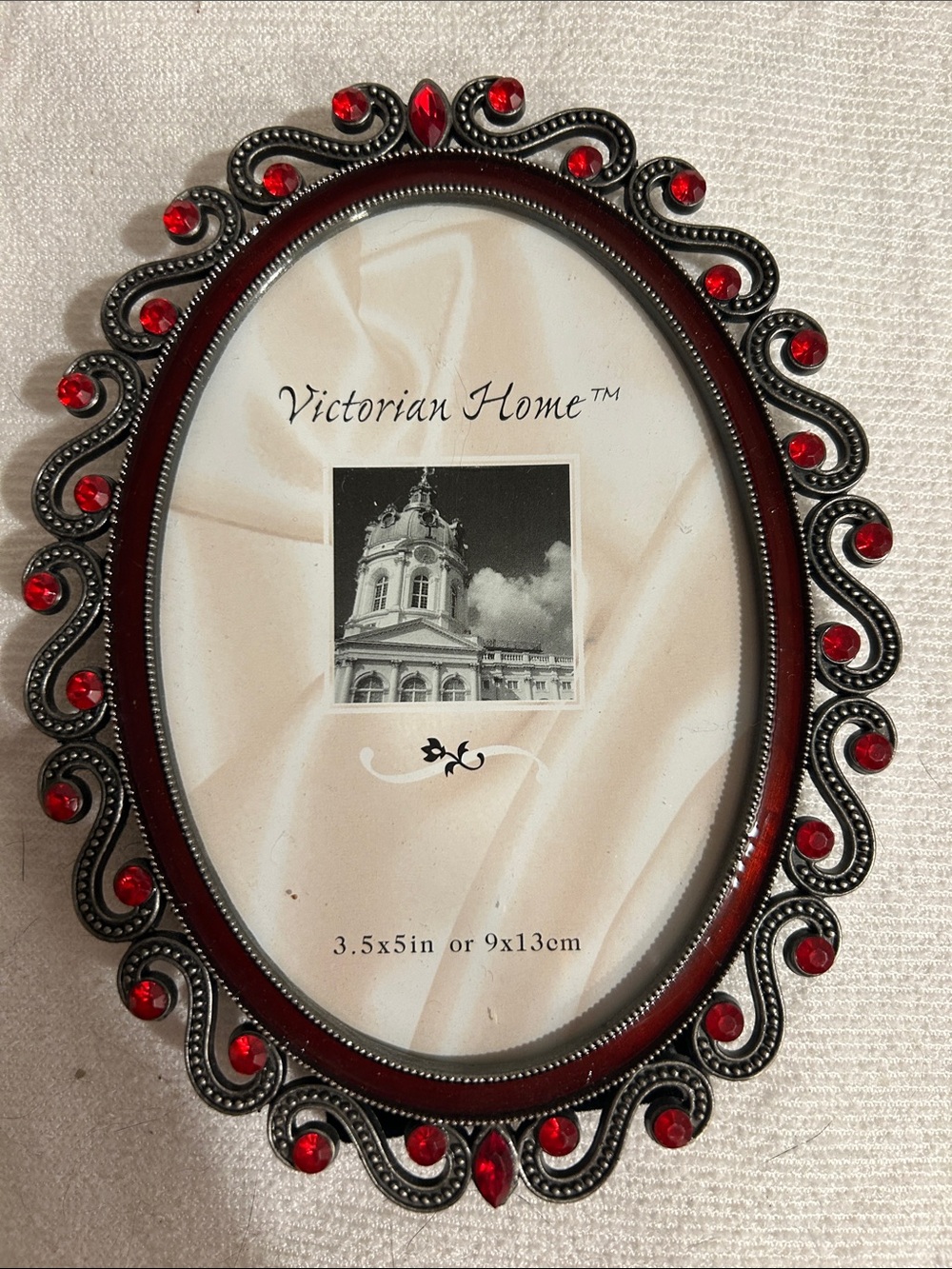 Faux Victorian Home Red Jeweled Oval Photo Frame